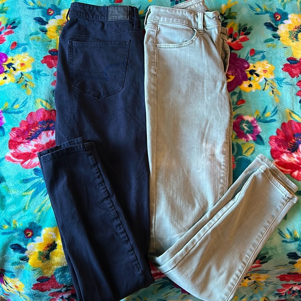 Two pairs of American Eagle extra long, jeggings size 8